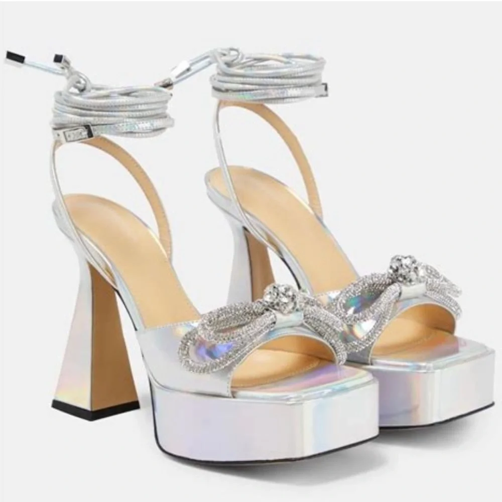 Mach & Mach Silver Rainbow Platform Heels • Crystal Bow • EU 39 / US 9 - Picture 2 of 11